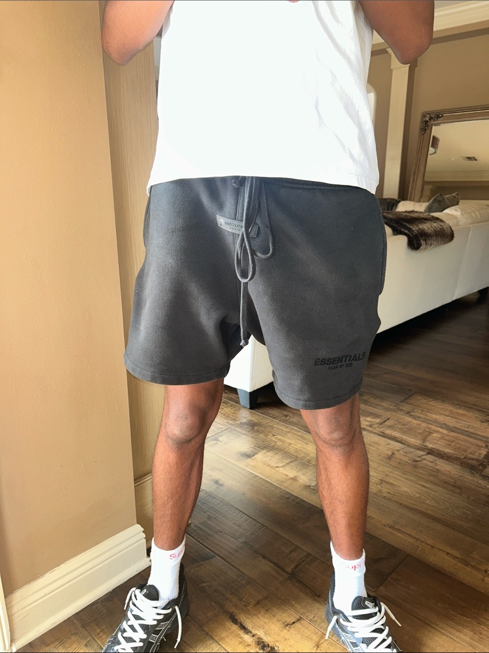 Essentials Black Athletic Sweat Shorts with Drawstring
